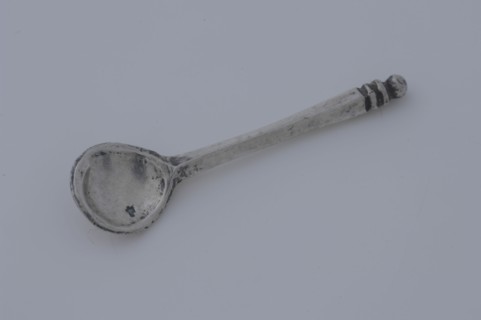 Silver miniature spoon, spoon cutlery miniature model silver, Spoon with round bowl profiled end of stem ankle. reinspection