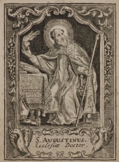 Cornelis van Merlen, Prayer card for Georgius Franciscus Kessler, with black and white image of Saint Augustine on the front