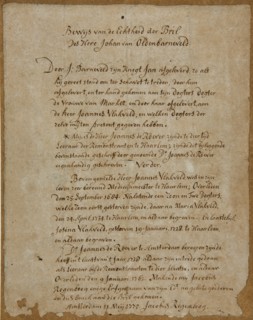 Proof of the Truth of Spectacles The Lord Johan van Oldenbarneveld, certificate of authenticity document document information