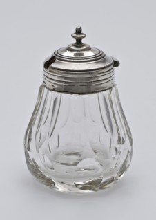 Silversmith: Baksteen & Middendorp, Glass transparent mustard pot with silver lid, mustard pot pottery holder glass lead glass