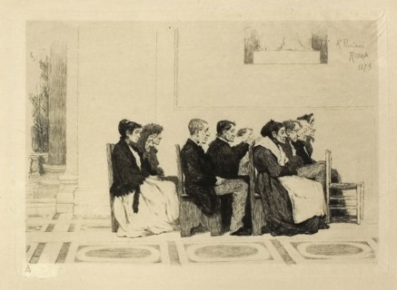 Attending Mass, Rome, 1875, Antonio Piccinni, Italian, 1846-1920, Italy, Etching in black, with