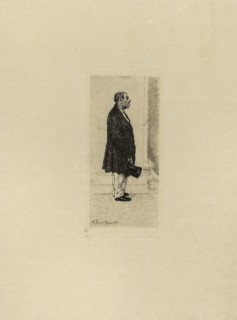 Man Standing in Church, 1875, Antonio Piccinni, Italian, 1846-1920, Italy, Etching in black on