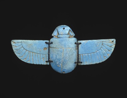 Winged Scarab Amulet, Late Period (664–332 BC), Egyptian, Egypt, Faience, 6.4 × 13 × 0.6 cm (2 1/2
