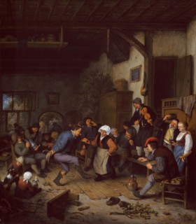 Merrymakers in an Inn, 1674, Adriaen van Ostade, Dutch, 1610–1685, Holland, Oil on panel, 18 3/8 ×