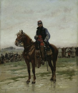A Mounted Officer, 1877, Jean Baptiste Edouard Detaille, French, 1848-1912, France, Oil on canvas,