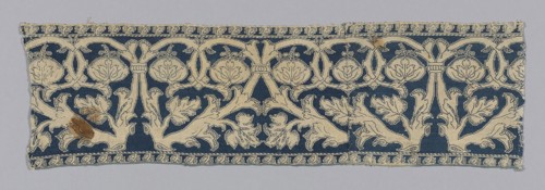Border, 17th century, Italy, Linen, plain weave, embroidered with silk in back and long-armed cross