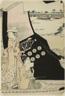 Women on a Pleasure Boat, c. 1790, Chobunsai Eishi, Japanese, 1756-1829, Japan, Color woodblock