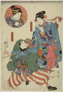 The actors Bando Shuka I as a Tea Picker (Chatsumi), Ichimura Uzaemon XII as a Monkey Trainer