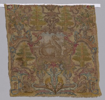 Chair Seat, 17th century, France, Hemp, plain weave, embroidered with silk in cross and tent