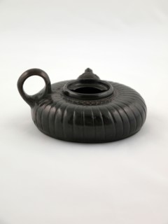 Guttus (Pouring Vessel), 400/375 BC, Greek, Athens, Greece, terracotta, black-glaze technique with