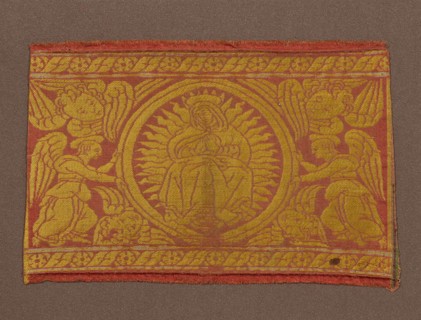 Fragment (From an Orphrey Band), 15th century, Italy, Silk, satin weave with twill interlacings of