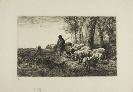 Man with Herd of Pigs, c. 1866, Charles Émile Jacque, French, 1813-1894, France, Etching and