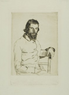 Portrait of Meryon, 1853, Felix Bracquemond, French, 1833–1914, France, Etching on light blue laid