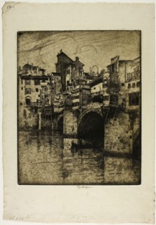 Ponte Vecchio, Florence, 1883, Joseph Pennell, American, 1857-1926, United States, Etching on cream