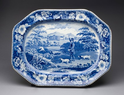 Platter, Mid 19th century, England, Staffordshire, Staffordshire, Earthenware with blue