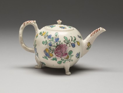 Teapot, 1750/65, England, Staffordshire, Staffordshire, Salt-glazed stoneware with polychrome