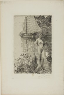 My Model and my Boat, 1894, Anders Zorn, Swedish, 1860-1920, Sweden, Etching on ivory laid paper,