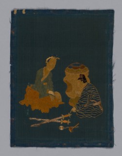Panel piece, Qing dynasty (1644–1911), 1800/50, China, Satin, with couched cord, 25.8 × 19.4 cm (10