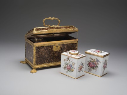 Casket Containing a Sugar Box and two Tea Caddies, c. 1760, England, Birmingham, Birmingham, Glass,