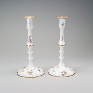 Pair of Candlesticks, Last quarter 18th century, Bilston, England, Copper, enameled and gilded, H.