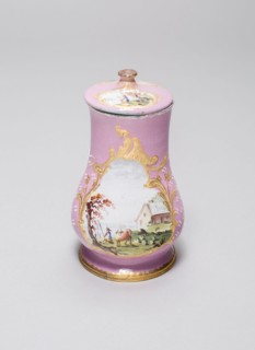 Mustard Pot and Cover, c. 1770, Bilston, England, Copper, polychrome enamel, and gilding, H. 10.8