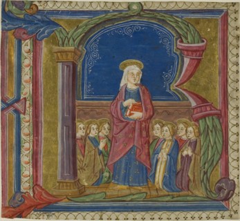 The Virgin Adored by Saints in a Historiated Initial R from an Antiphonary, 15th century, Italian