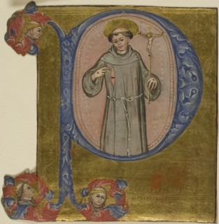 Saint Francis in a Historiated Initial P, 1375/99, Italian, Italy, Manuscript cutting in tempera