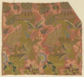 Fragment, c. 1705/06, France, Silk, gilt-and-silvered-metal-strip-wrapped silk, warp-float faced