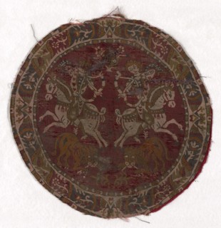 Roundel, 7th century, Iran (Persia, Khorasan), Syria, Silk, plain compound twill weave, 24.1 x 24.1