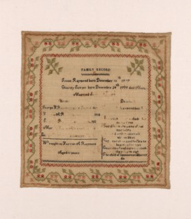 Sampler, c. 1819, Harriot Augusta Raymond (American, 1808-1887), United States, Massachusetts,