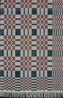 Coverlet, 1820/30, United States, Cotton and wool, plain weave with supplementary patterning wefts