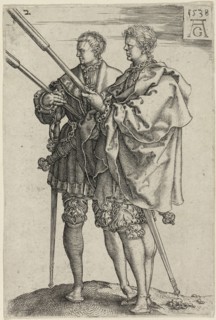 Two Torch-Bearers, plate two from The Large Wedding-Dancers, 1538, Heinrich Aldegrever, German,
