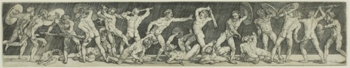 Battle of Eighteen Nude Men, c. 1520, Barthel Beham, German, 1502-1540, Germany, Engraving in black