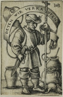 The Market Peasant, c. 1542, Sebald Beham, German, 1500-1550, Germany, Engraving in black on ivory