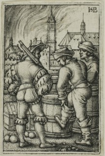 The Guard Near the Powder Casks, n.d., Sebald Beham, German, 1500-1550, Germany, Engraving in black