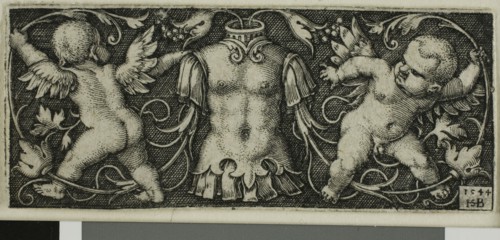 Ornament with Armor and Two Genii, from Four Vignettes, 1544, Sebald Beham, German, 1500-1550,