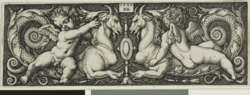 Ornament with Two Genii Riding Chimerical Beasts, 1544, Sebald Beham, German, 1500-1550, Germany,