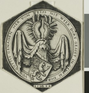 Coat of Arms with a Rampant Lion, 1544, Sebald Beham, German, 1500-1550, Germany, Engraving in