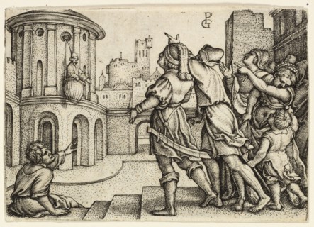 Virgil the Magician Hanging in the Basket, 1541/42, Georg Pencz, German, c. 1500-1550, Germany,