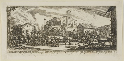 Plundering and Burning a Village, plate seven from The Large Miseries of War, n.d., Gerrit Lucasz
