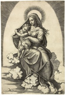 Virgin and Child Seated on Clouds, 1515/16, Marcantonio Raimondi (Italian, c. 1480-1534), after