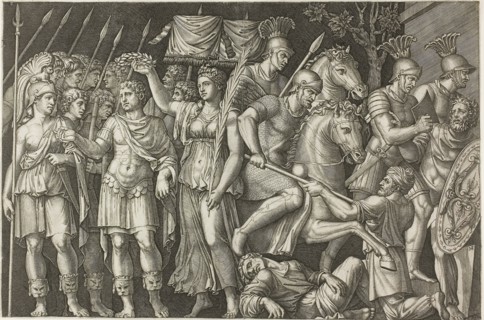 Trajan Crowned by Victory, 1520/25, Marcantonio Raimondi, Italian, c. 1480-1534, Italy, Engraving