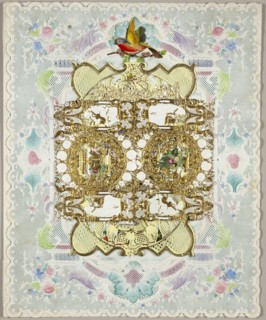 Untitled Valentine (Urn with Bird and Flowers in Wreaths of Gold Flowers), c. 1850, Unknown Artist,