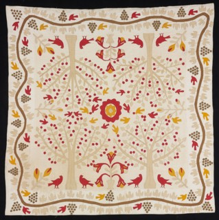 Bedcover (Cherry Trees and Robins Bride’s Quilt), 1820/50, United States, Appliquéd quilt, dyed and