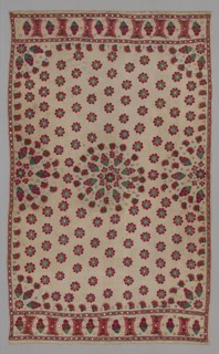 Cover, 19th century, Eastern India, India, Silk, embroidered in ladder, buttonhole stitched