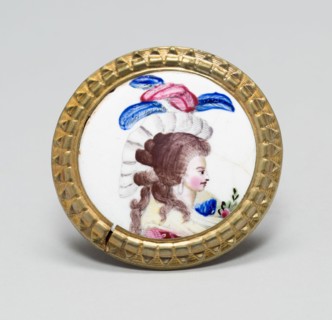 Cloak Pin (Knob or Tieback), 1810/30, England, Copper, transfer printed and polychrome enamel, gilt