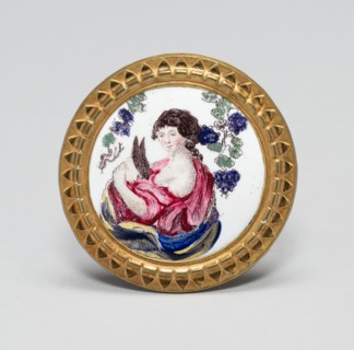 Cloak Pin (Knob or Tieback), 1810/30, England, Copper, transfer printed and polychrome enamel, gilt