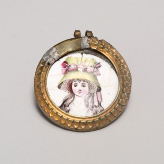 Cloak Pin (Knob or Tieback), 1810/30, England, Copper, transfer printed and polychrome enamel, gilt