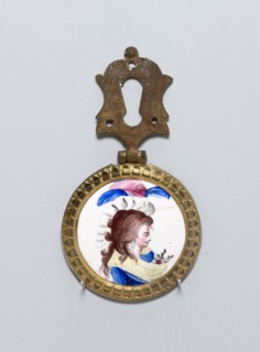 Cloak Pin (Knob or Tieback), 1810/30, England, Copper, transfer printed and polychrome enamel, gilt