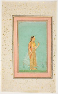 Beauty Holding a Flower, Mughal period, mid–17th century, India, India, Opaque watercolor, gold,